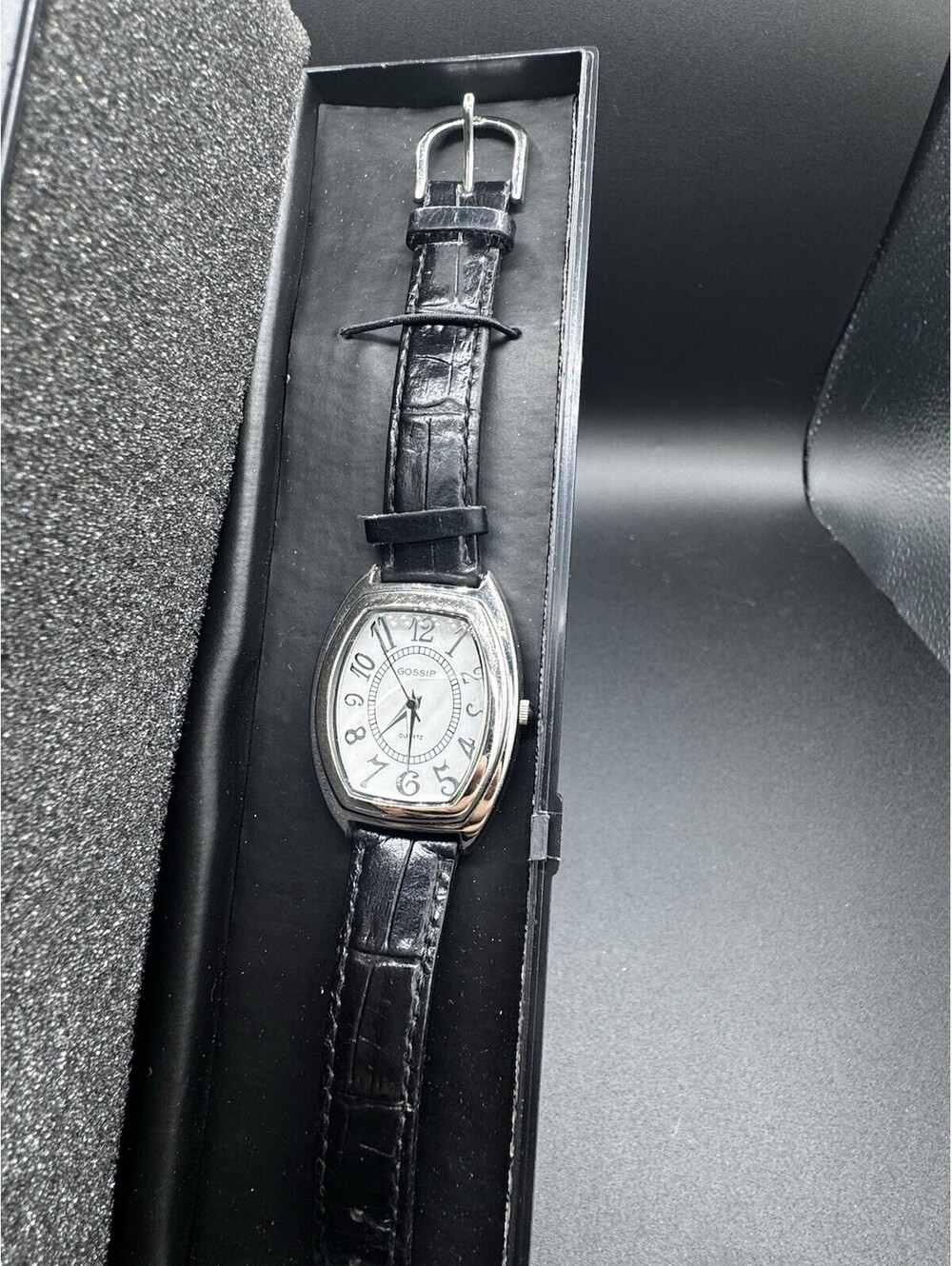 Gossip QVC Womens Quartz Watch Black Genuine Leather Strap NIB Japan Movt